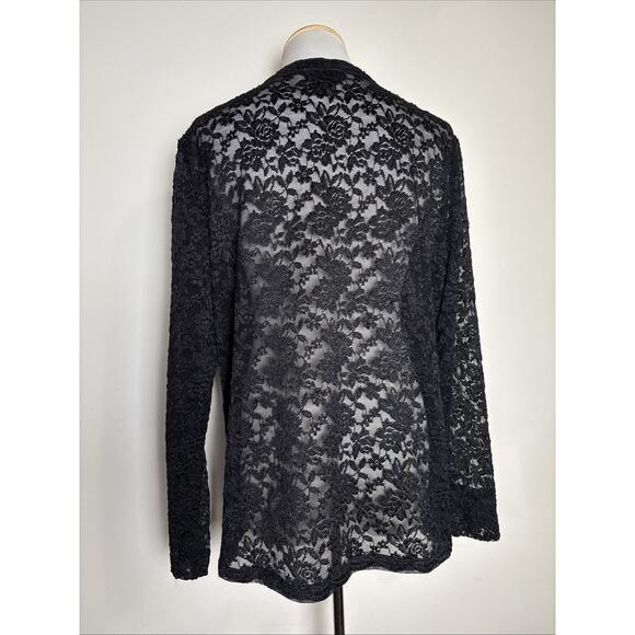 Francesca Rose Sheer Black Lace Cardigan Size Large Whimsigoth Feminine Buttons - Picture 2 of 7